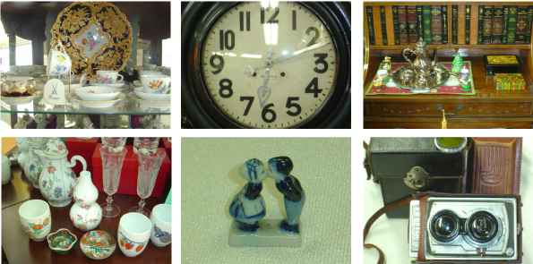 アンティーク雑貨の買取例：ディッシュ＆カップ。ANSONIA時計。アンティークの机。伊万里茶碗＆バカラ・シャンパン。マイセン・置物。アンティーク・2眼レフカメラ